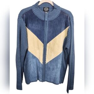 Designers Studio Orginials Vintage Tan Blue Leather Sweater Vest Womens Size L